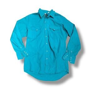 Vintage Teal Rock Creek Ranch Western Pearl Snap Button Up Shirt